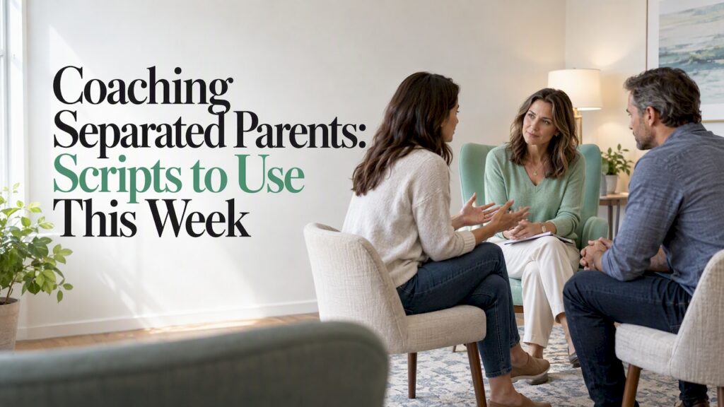 Separated parents rehearsing a script with a coach