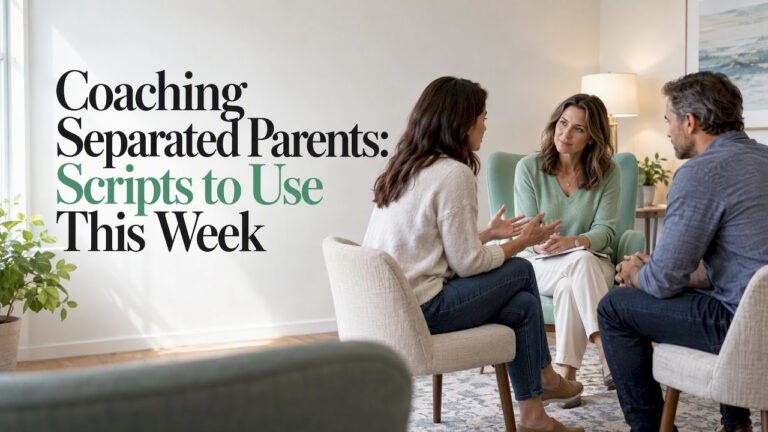 Separated parents rehearsing a script with a coach