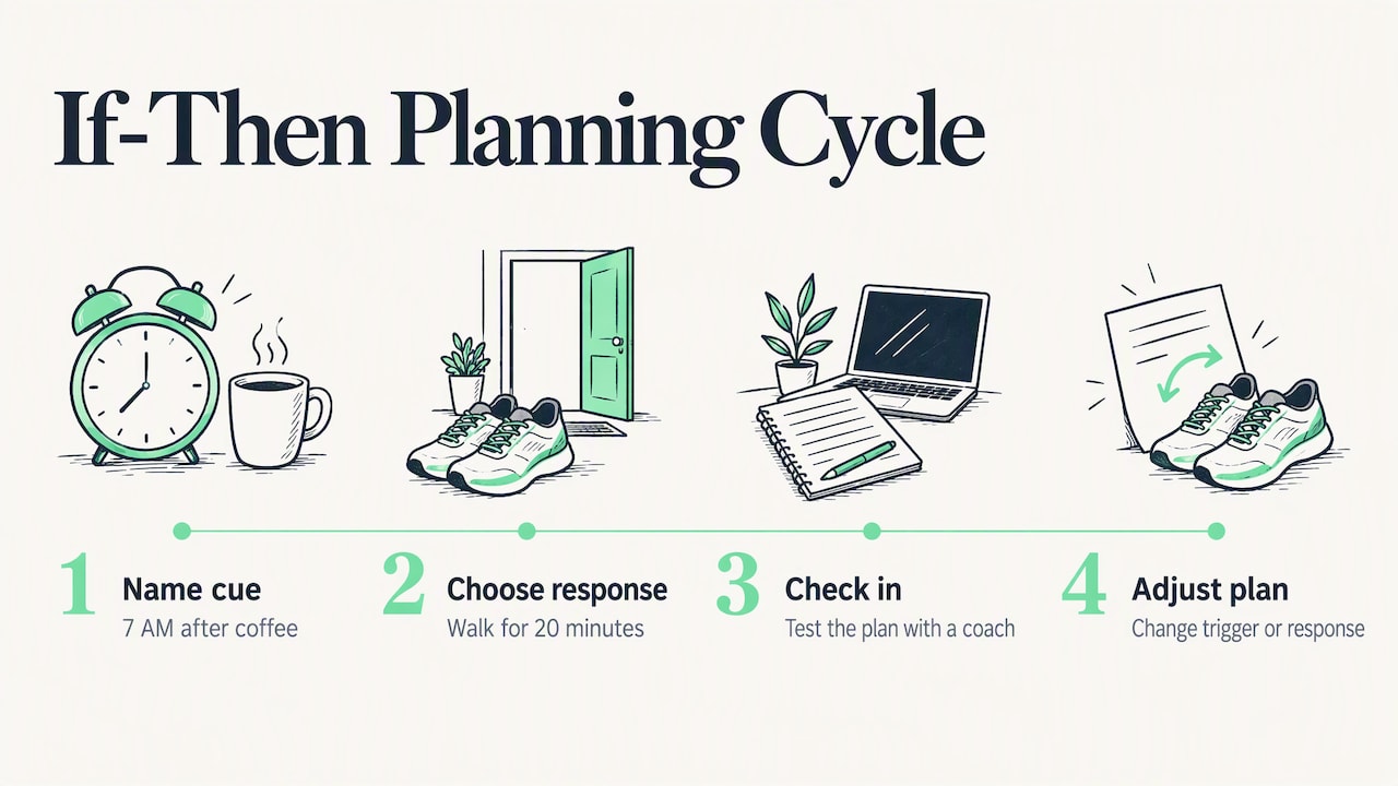 If-then plan reviewed and adjusted at check-in