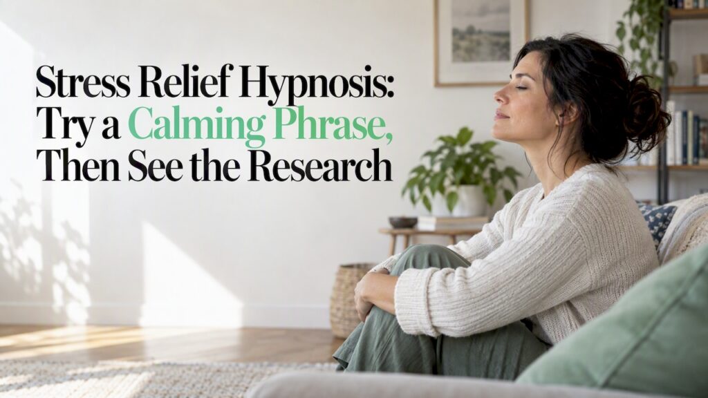 Woman quietly practicing a calming phrase