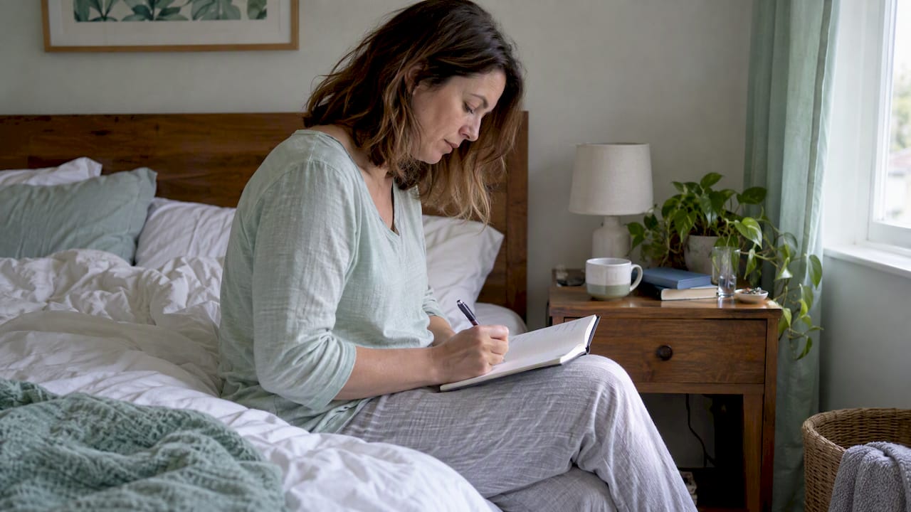 Woman records details in a bedside sleep log